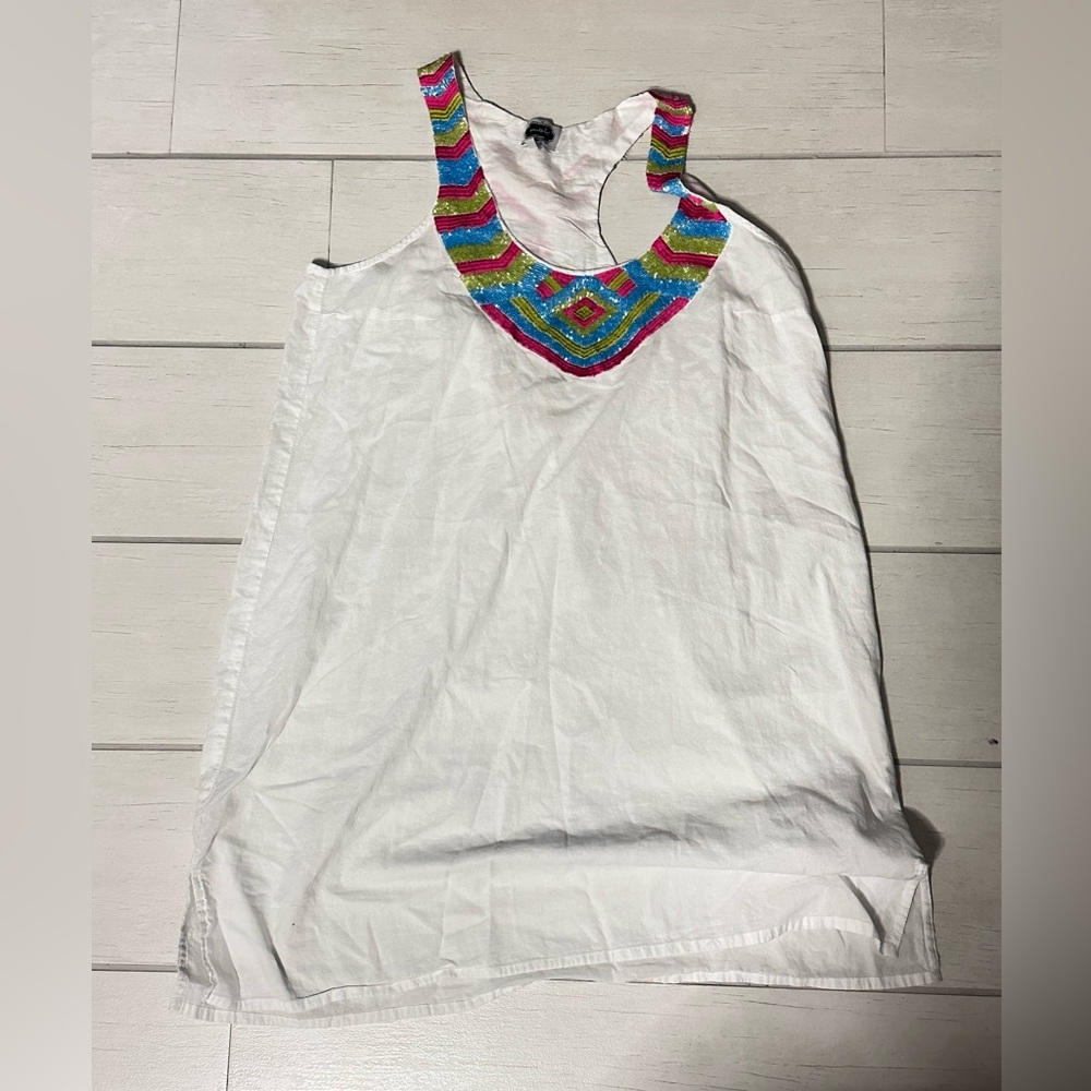 Mud Pie White Top with Subtle Pink Accents